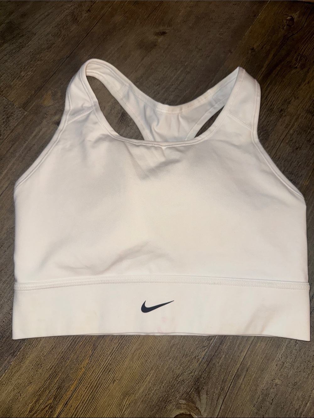 Nike White Racerback Medium-Impact Sports Bra with Black Swoosh
